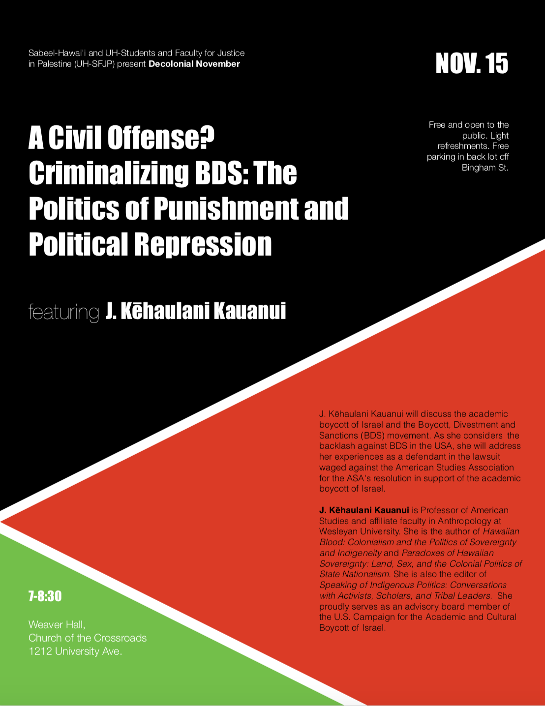 A Civil Offense? Criminalizing BDS: The Politics of Punishment and Political Repression, J. Kēhaulani Kauanui